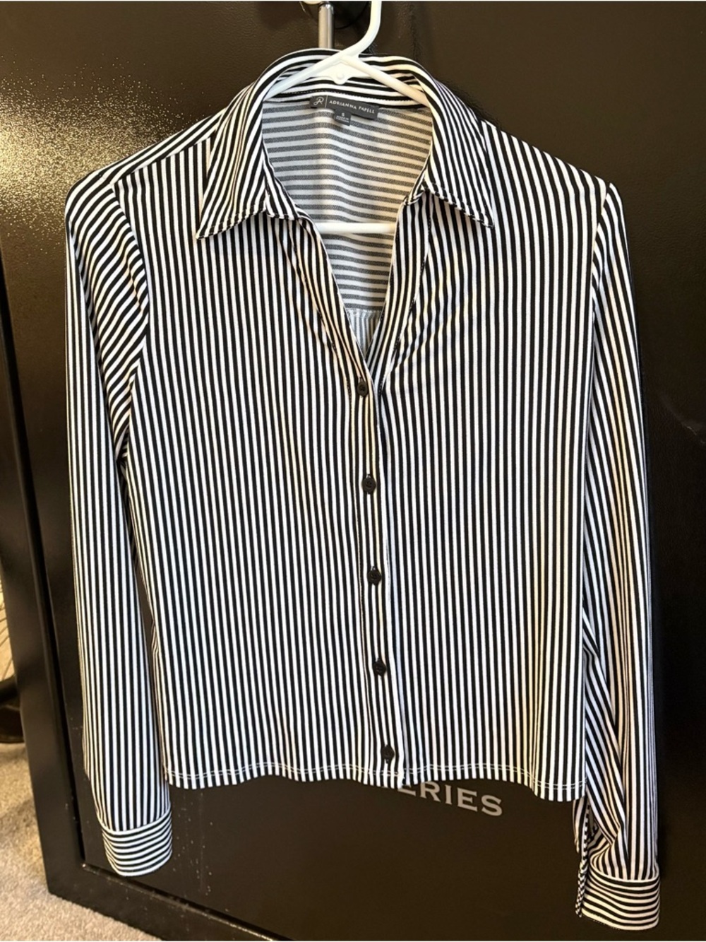 Adrianna Papell Black & White Striped Button-Up Top